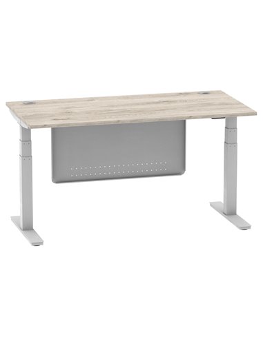 Dynamic Air Modesty 1600 x 800mm Height Adjustable Office Desk Grey Oak Top Cable Ports Modesty Panel HA01413