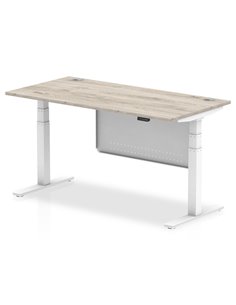 Dynamic Air Modesty 1600 x 800mm Height Adjustable Office Desk Grey Oak Top Cable Ports Modesty Panel HA01414