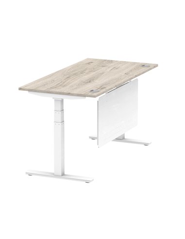 Dynamic Air Modesty 1600 x 800mm Height Adjustable Office Desk Grey Oak Top Cable Ports Modesty Panel HA01414