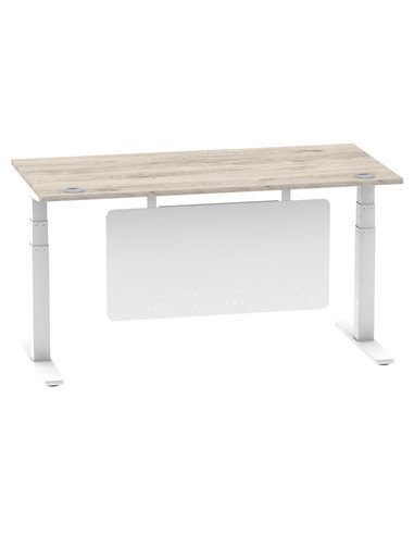 Dynamic Air Modesty 1600 x 800mm Height Adjustable Office Desk Grey Oak Top Cable Ports Modesty Panel HA01414