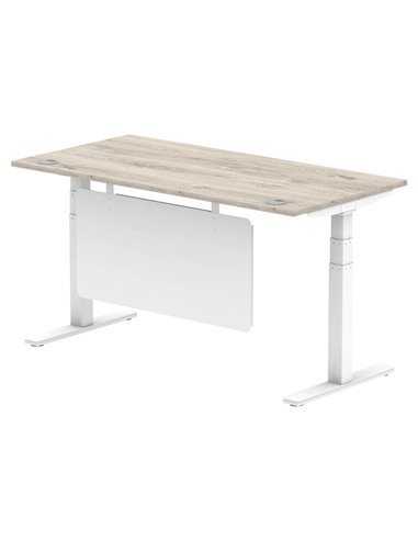 Dynamic Air Modesty 1600 x 800mm Height Adjustable Office Desk Grey Oak Top Cable Ports Modesty Panel HA01414