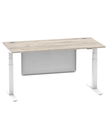 Dynamic Air Modesty 1600 x 800mm Height Adjustable Office Desk Grey Oak Top Cable Ports Modesty Panel HA01414