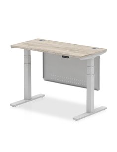 Dynamic Air Modesty 1200 x 600mm Height Adjustable Office Desk Grey Oak Top Cable Ports Modesty Panel HA01417