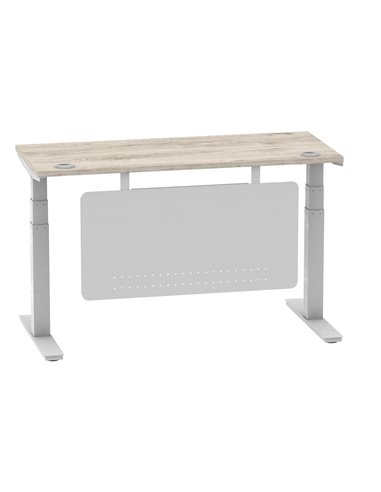 Dynamic Air Modesty 1400 x 600mm Height Adjustable Office Desk Grey Oak Top Cable Ports Modesty Panel HA01418