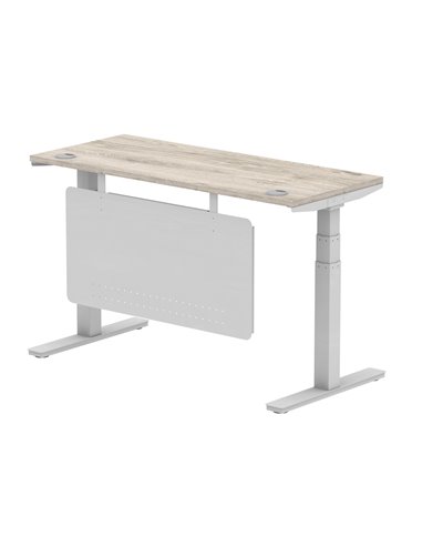 Dynamic Air Modesty 1400 x 600mm Height Adjustable Office Desk Grey Oak Top Cable Ports Modesty Panel HA01418