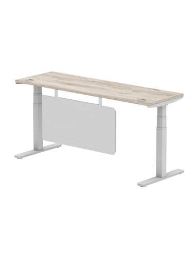 Dynamic Air Modesty 1800 x 600mm Height Adjustable Office Desk Grey Oak Top Cable Ports Modesty Panel HA01420