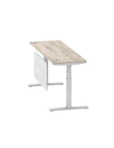 Dynamic Air Modesty 1800 x 600mm Height Adjustable Office Desk Grey Oak Top Cable Ports Modesty Panel HA01420