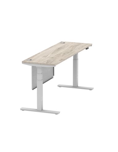 Dynamic Air Modesty 1800 x 600mm Height Adjustable Office Desk Grey Oak Top Cable Ports Modesty Panel HA01420