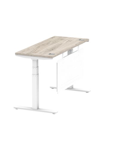Dynamic Air Modesty 1400 x 600mm Height Adjustable Office Desk Grey Oak Top Cable Ports Modesty Panel HA01422