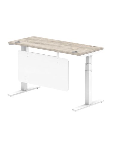 Dynamic Air Modesty 1400 x 600mm Height Adjustable Office Desk Grey Oak Top Cable Ports Modesty Panel HA01422