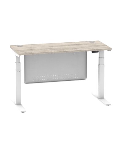 Dynamic Air Modesty 1400 x 600mm Height Adjustable Office Desk Grey Oak Top Cable Ports Modesty Panel HA01422