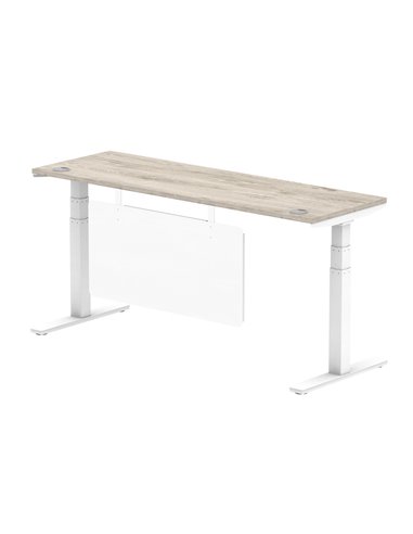 Dynamic Air Modesty 1800 x 600mm Height Adjustable Office Desk Grey Oak Top Cable Ports Modesty Panel HA01424