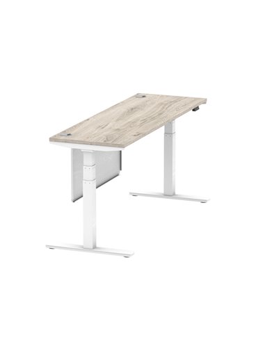 Dynamic Air Modesty 1800 x 600mm Height Adjustable Office Desk Grey Oak Top Cable Ports Modesty Panel HA01424
