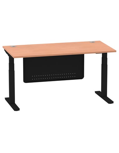 Dynamic Air Modesty 1600 x 800mm Height Adjustable Office Desk Beech Top Cable Ports Modesty Panel HA01447