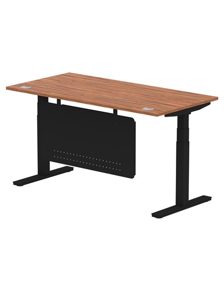 Dynamic Air Modesty 1600 x 800mm Height Adjustable Office Desk Walnut Top Cable Ports Modesty Panel HA01451 - pic 78250 | FastDaddyshop