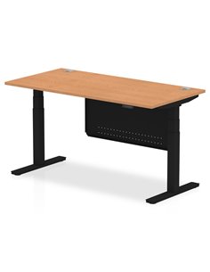Dynamic Air Modesty 1600 x 800mm Height Adjustable Office Desk Oak Top Cable Ports Modesty Panel HA01463