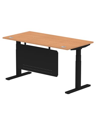 Dynamic Air Modesty 1600 x 800mm Height Adjustable Office Desk Oak Top Cable Ports Modesty Panel HA01463