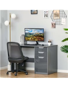 Homcom High Gloss Computer Desk with Drawers, Storage Cabinet, Grey 2