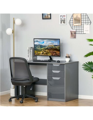 HOMCOM High Gloss Computer Desk with Drawers, Modern Writing Workstation with Storage Cabinet, PC Study Table for Home, Office, 