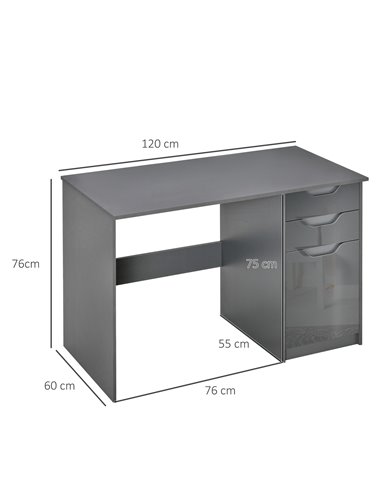 HOMCOM High Gloss Computer Desk with Drawers, Modern Writing Workstation with Storage Cabinet, PC Study Table for Home, Office, 