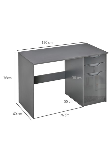 HOMCOM High Gloss Computer Desk with Drawers, Modern Writing Workstation with Storage Cabinet, PC Study Table for Home, Office,  - pic 7834 | FastDaddyshop