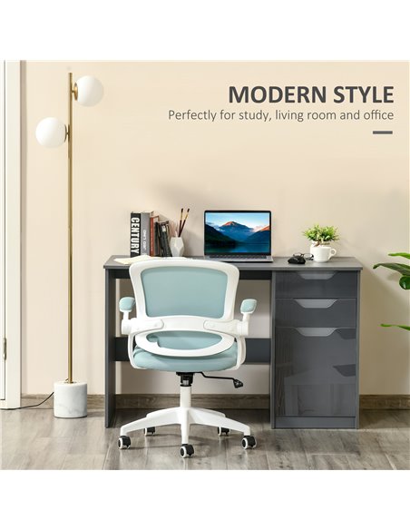 HOMCOM High Gloss Computer Desk with Drawers, Modern Writing Workstation with Storage Cabinet, PC Study Table for Home, Office,  - pic 7835 | FastDaddyshop