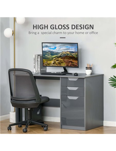 HOMCOM High Gloss Computer Desk with Drawers, Modern Writing Workstation with Storage Cabinet, PC Study Table for Home, Office,  - pic 7837 | FastDaddyshop