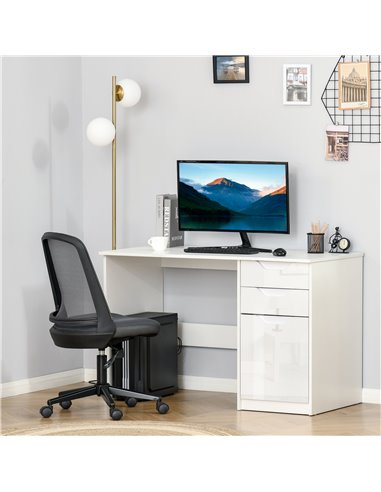 HOMCOM High Gloss Computer Desk with Drawers, Modern Writing Workstation with Storage Cabinet, PC Study Table for Home, Office, 