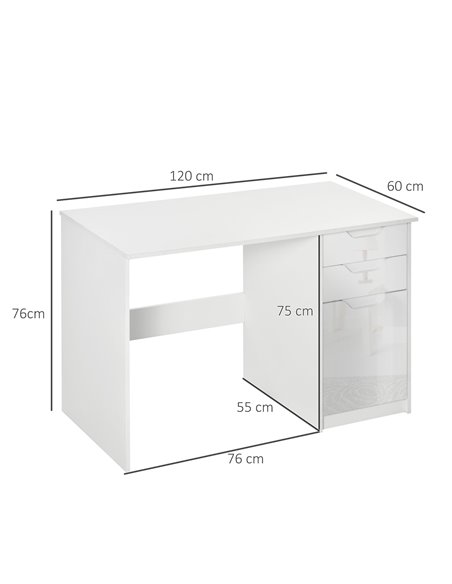 HOMCOM High Gloss Computer Desk with Drawers, Modern Writing Workstation with Storage Cabinet, PC Study Table for Home, Office,  - pic 7842 | FastDaddyshop
