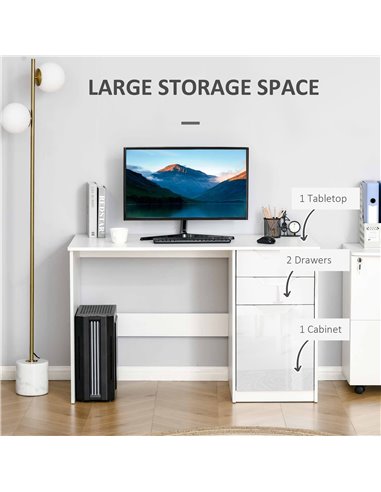 HOMCOM High Gloss Computer Desk with Drawers, Modern Writing Workstation with Storage Cabinet, PC Study Table for Home, Office, 