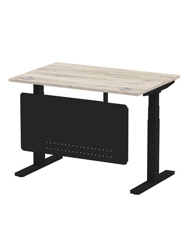 Dynamic Air Modesty 1200 x 800mm Height Adjustable Office Desk Grey Oak Top Cable Ports Modesty Panel HA01489