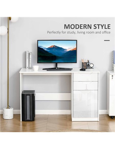 HOMCOM High Gloss Computer Desk with Drawers, Modern Writing Workstation with Storage Cabinet, PC Study Table for Home, Office,  - pic 7844 | FastDaddyshop