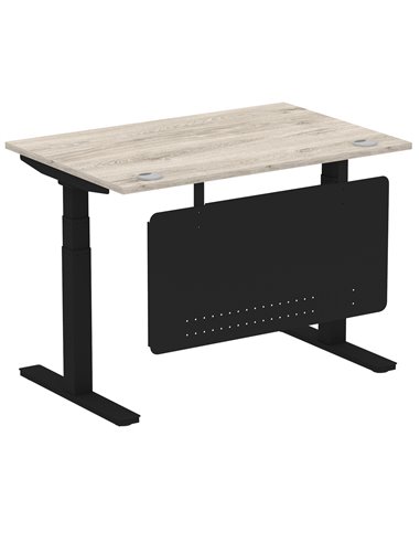 Dynamic Air Modesty 1200 x 800mm Height Adjustable Office Desk Grey Oak Top Cable Ports Modesty Panel HA01489