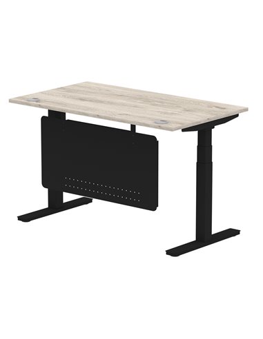 Dynamic Air Modesty 1400 x 800mm Height Adjustable Office Desk Grey Oak Top Cable Ports Modesty Panel HA01490