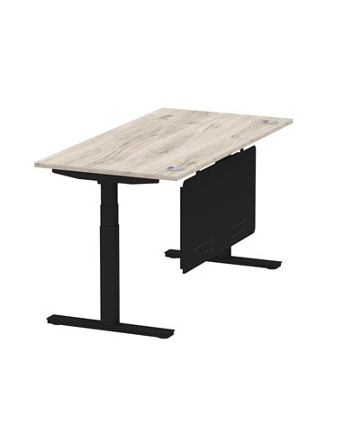 Dynamic Air Modesty 1600 x 800mm Height Adjustable Office Desk Grey Oak Top Cable Ports Modesty Panel HA01491