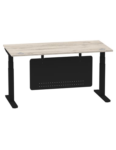 Dynamic Air Modesty 1600 x 800mm Height Adjustable Office Desk Grey Oak Top Cable Ports Modesty Panel HA01491