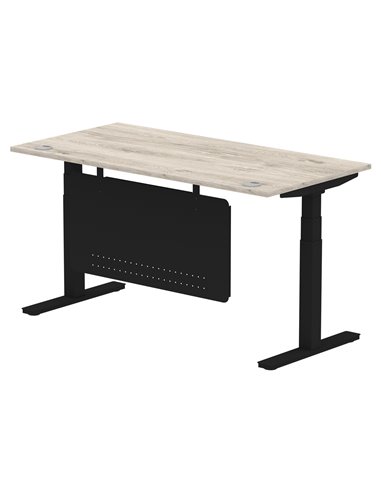 Dynamic Air Modesty 1600 x 800mm Height Adjustable Office Desk Grey Oak Top Cable Ports Modesty Panel HA01491