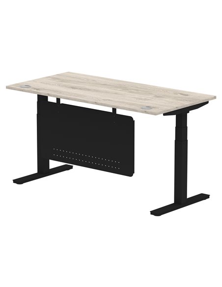 Dynamic Air Modesty 1600 x 800mm Height Adjustable Office Desk Grey Oak Top Cable Ports Modesty Panel HA01491 - pic 78454 | FastDaddyshop