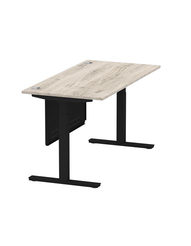 Dynamic Air Modesty 1600 x 800mm Height Adjustable Office Desk Grey Oak Top Cable Ports Modesty Panel HA01491