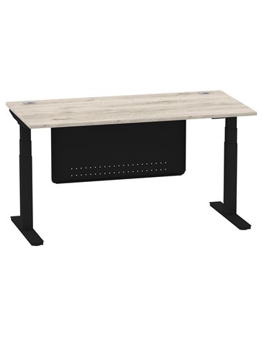 Dynamic Air Modesty 1600 x 800mm Height Adjustable Office Desk Grey Oak Top Cable Ports Modesty Panel HA01491