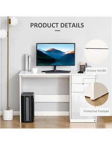 HOMCOM High Gloss Computer Desk with Drawers, Modern Writing Workstation with Storage Cabinet, PC Study Table for Home, Office, 