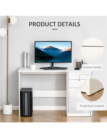HOMCOM High Gloss Computer Desk with Drawers, Modern Writing Workstation with Storage Cabinet, PC Study Table for Home, Office,  - pic 7846 | FastDaddyshop