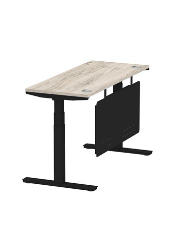 Dynamic Air Modesty 1400 x 600mm Height Adjustable Office Desk Grey Oak Top Cable Ports Modesty Panel HA01494