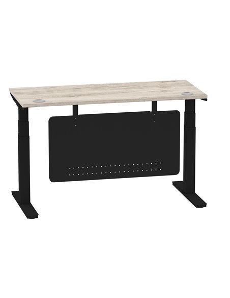 Dynamic Air Modesty 1400 x 600mm Height Adjustable Office Desk Grey Oak Top Cable Ports Modesty Panel HA01494 - pic 78470 | FastDaddyshop