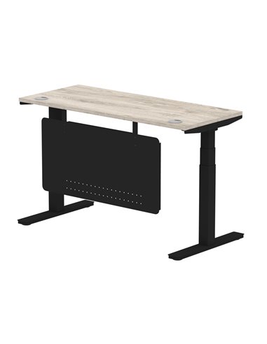 Dynamic Air Modesty 1400 x 600mm Height Adjustable Office Desk Grey Oak Top Cable Ports Modesty Panel HA01494