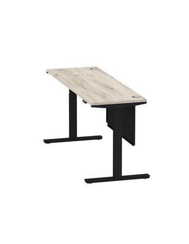 Dynamic Air Modesty 1800 x 600mm Height Adjustable Office Desk Grey Oak Top Cable Ports Modesty Panel HA01496