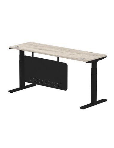 Dynamic Air Modesty 1800 x 600mm Height Adjustable Office Desk Grey Oak Top Cable Ports Modesty Panel HA01496