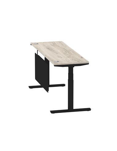 Dynamic Air Modesty 1800 x 600mm Height Adjustable Office Desk Grey Oak Top Cable Ports Modesty Panel HA01496