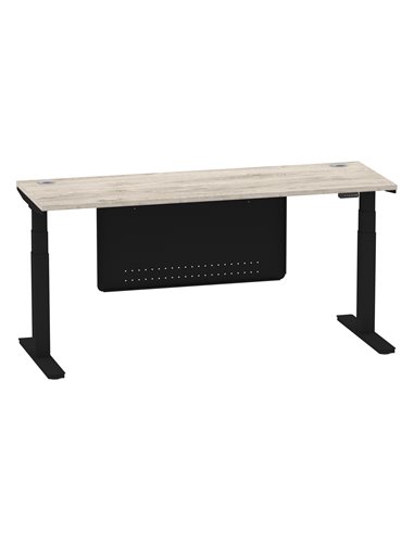 Dynamic Air Modesty 1800 x 600mm Height Adjustable Office Desk Grey Oak Top Cable Ports Modesty Panel HA01496