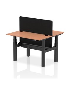 Dynamic Air 1200 x 600mm Height Adjustable 2 Person Bench Desk Beech Top Cable Ports Screen HA01531